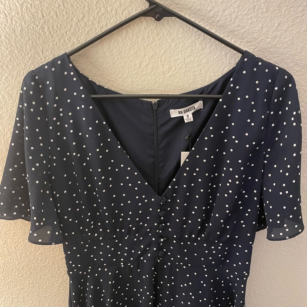 NWT BB Dakota Navy Polka Dot Dress